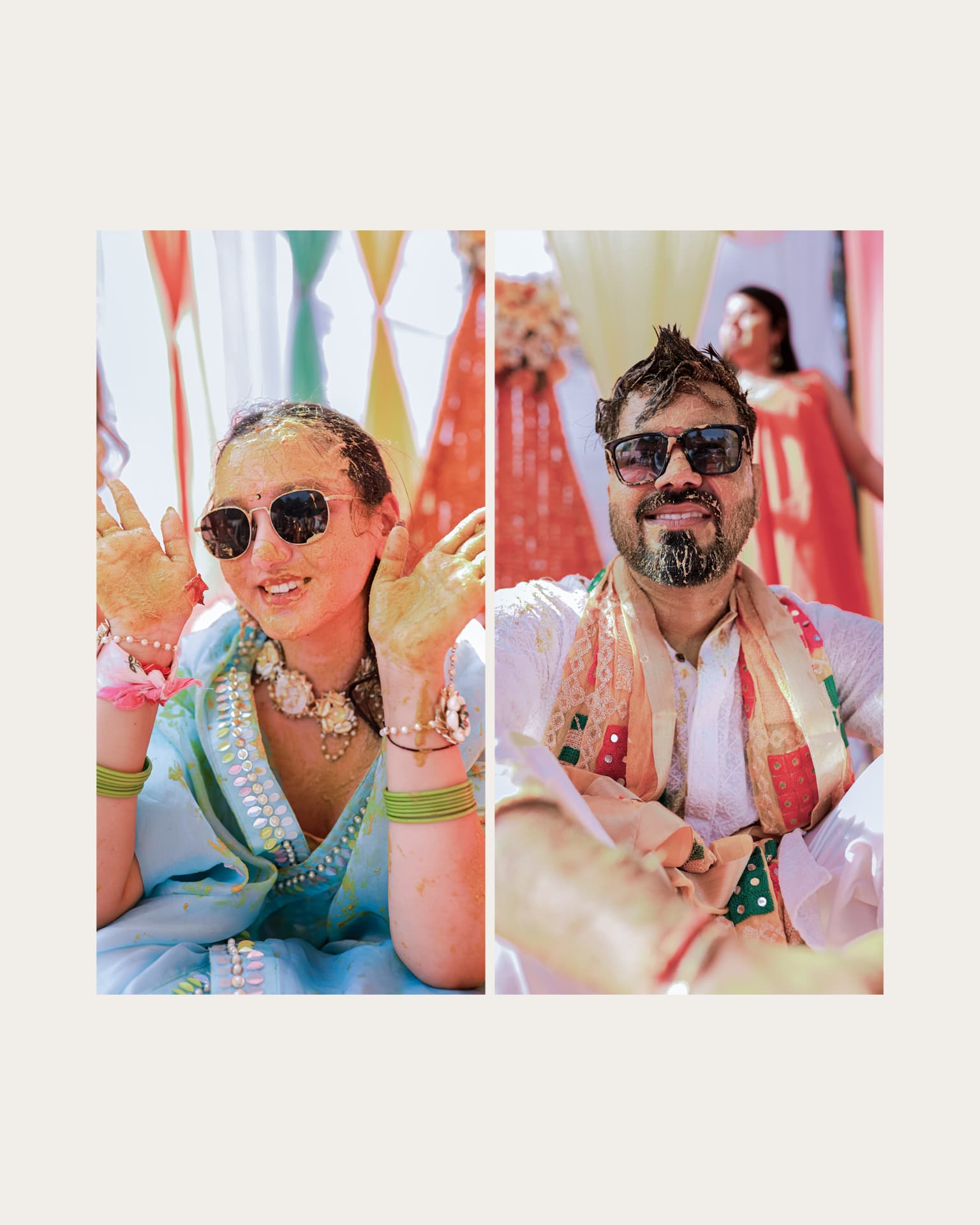 Haldi ceremony celebrations in Sector 31, Gurugram — the couple covered in turmeric