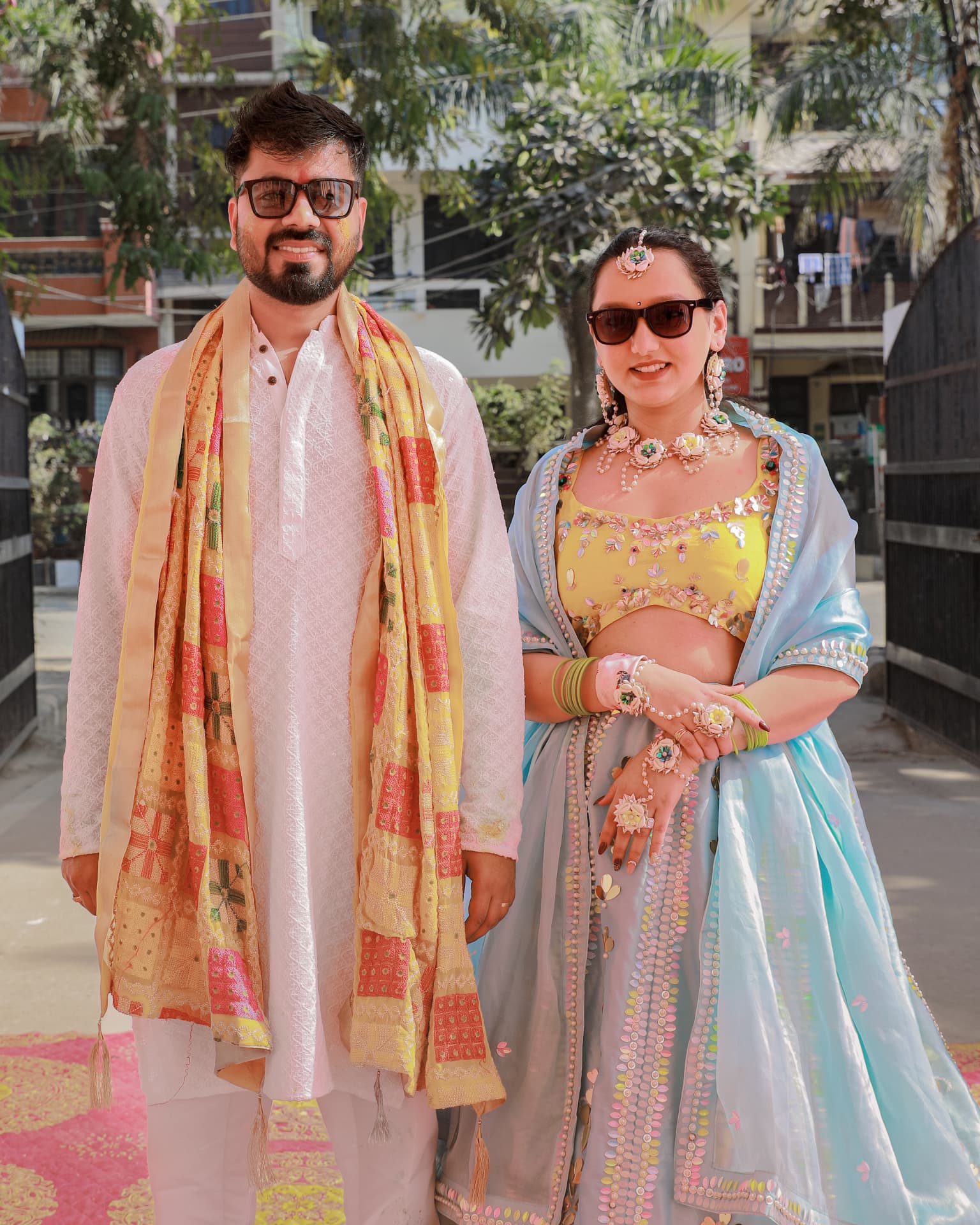 Haldi ceremony celebrations in Sector 31, Gurugram — turmeric and petals